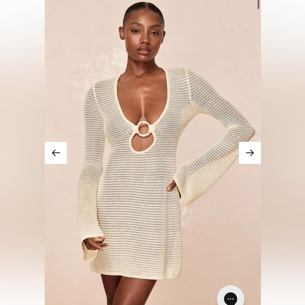 MONTEGO MINI DRESS - IVORY SHINY TREBLE KNIT Monday Swimwear Cream Knit Coverup - Picture 3 of 9